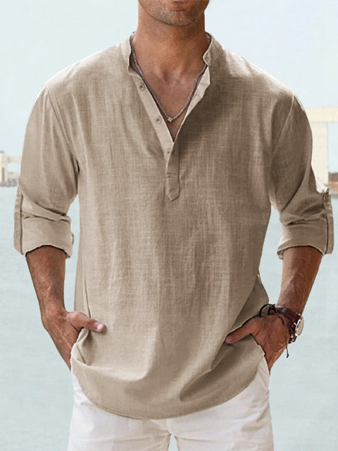 Linen-Cotton Henley — Long Sleeve