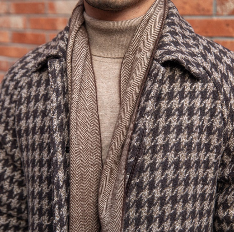 Houndstooth Edinburgh Belted Wool-Blend Coat