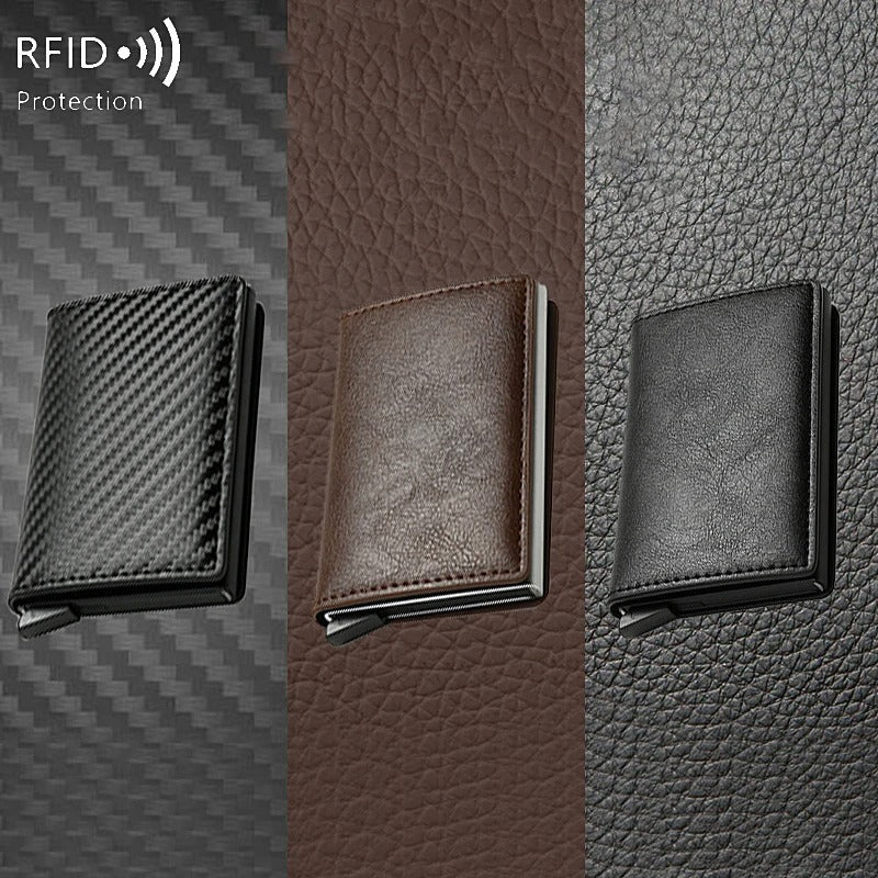 Fayymont RFID-Geldbörse aus Kohlefaser und Aluminium – schlankes Pop-Up-Design – Fayymont