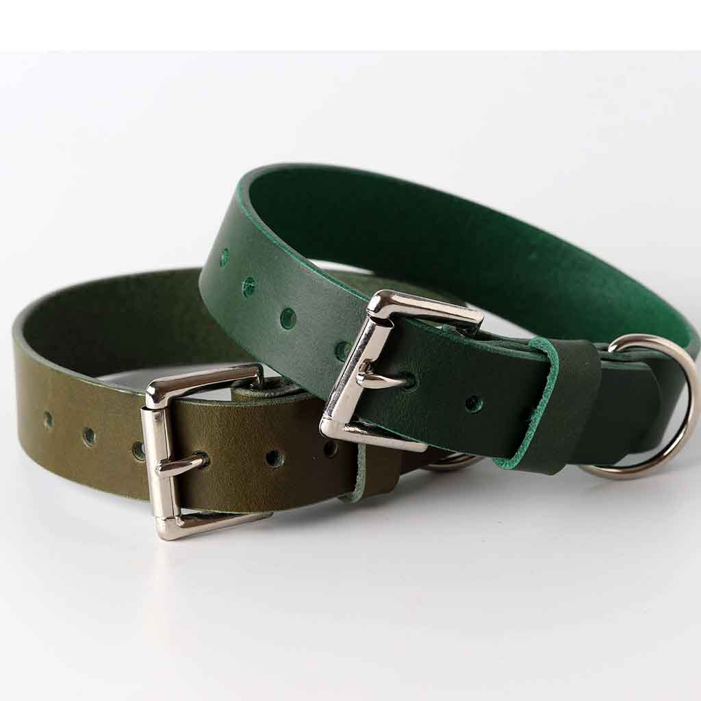 Green Leather Dog Collar / Italian Leather / by Kaseta