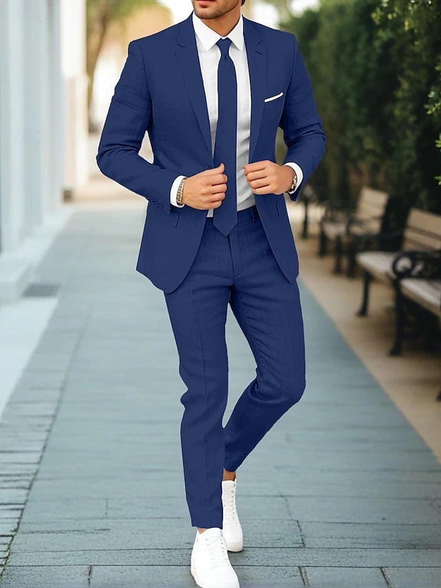 Men’s Two-Piece Suit – Lightweight Tailored Blazer and Trousers for Summer