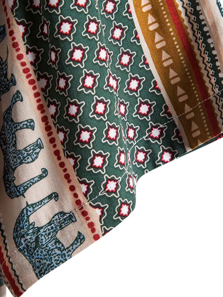 Geometric Elephant Print Collar Shirt for Men