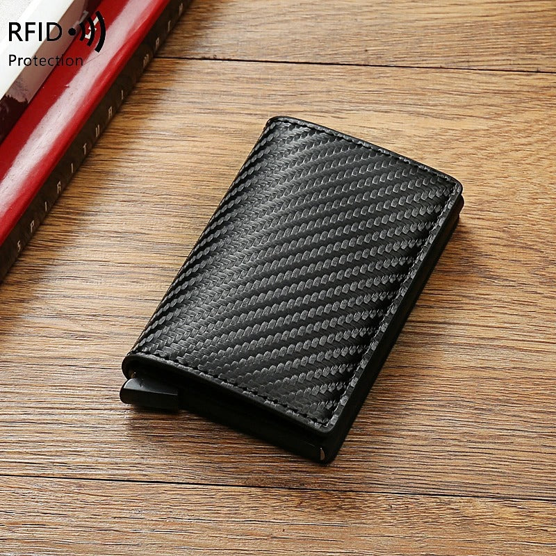 Fayymont RFID-Geldbörse aus Kohlefaser und Aluminium – schlankes Pop-Up-Design – Fayymont