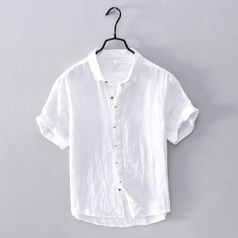 Short-Sleeve Linen Shirt — Open Weave