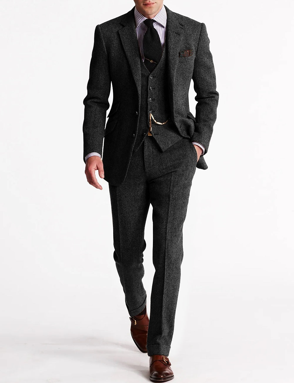 Men’s Three-Piece Tweed Tuxedo – Classic Tailored Suit Set