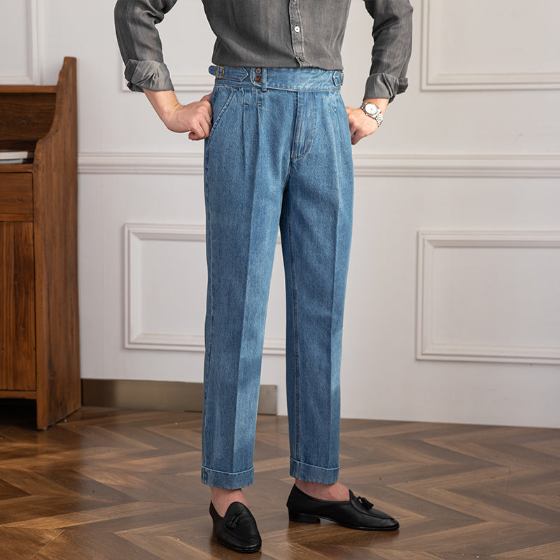 Denim Lorenzo Vintage Pleated Straight Fit Trousers