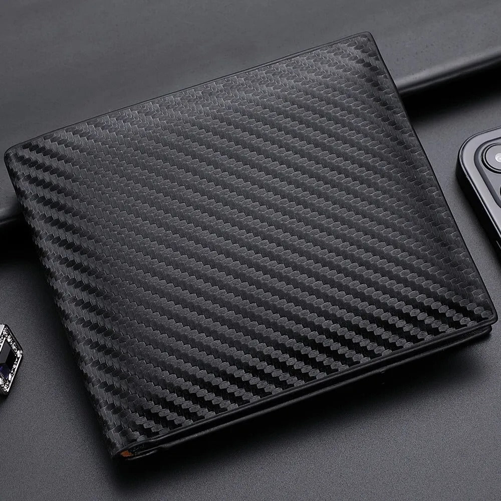 Men's Compact Carbon Fiber Wallet with Integrated Zipper and Card Holder
