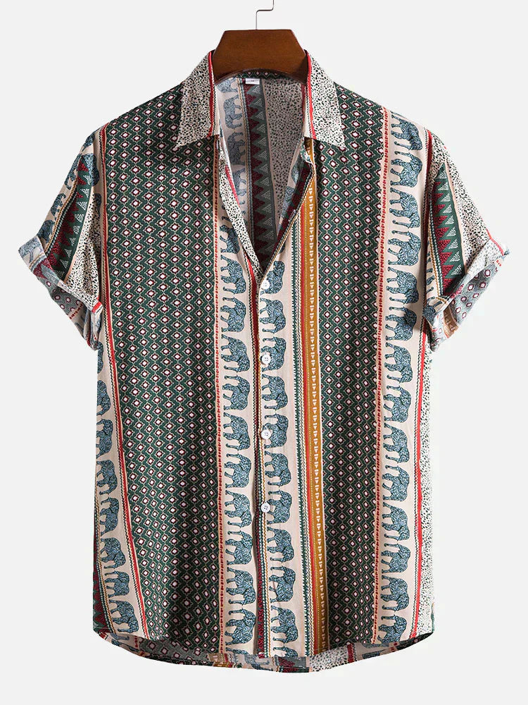 Geometric Elephant Print Collar Shirt for Men
