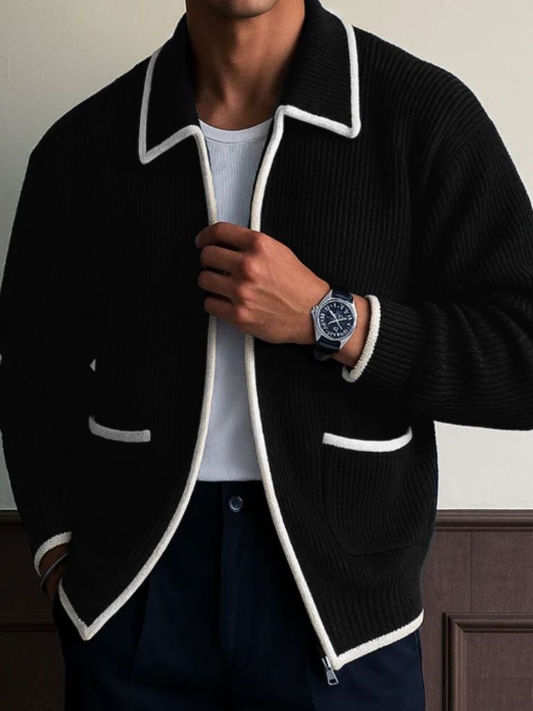 Black Riviera Retro Contrast Knit Cardigan