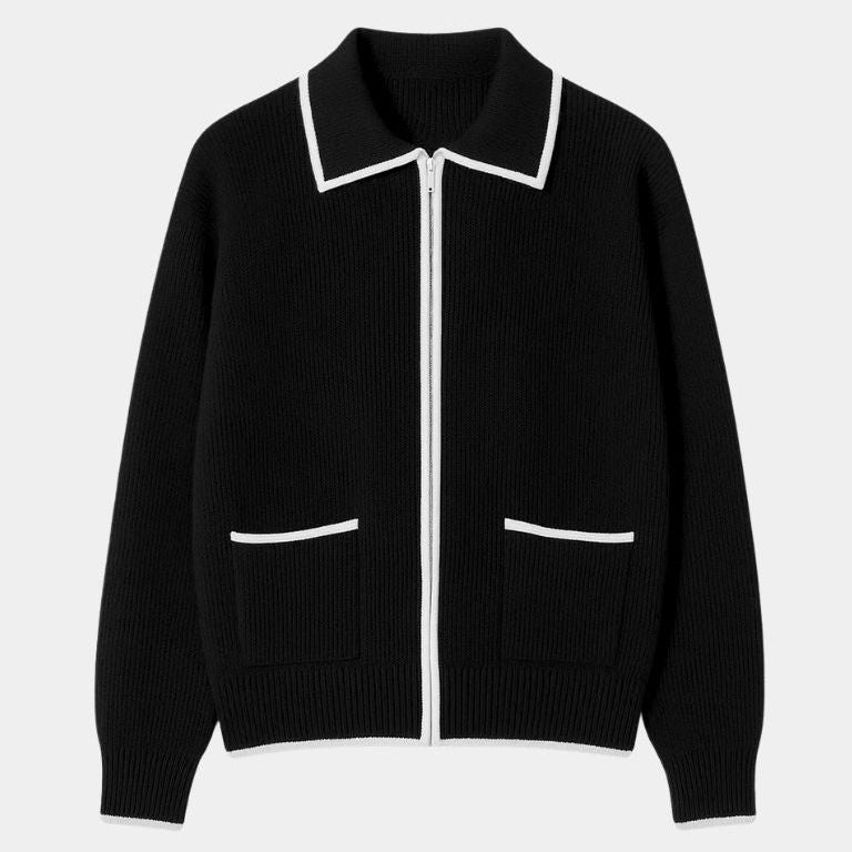 Schwarzer Riviera Retro-Strick-Cardigan mit Kontrast – Fayymont