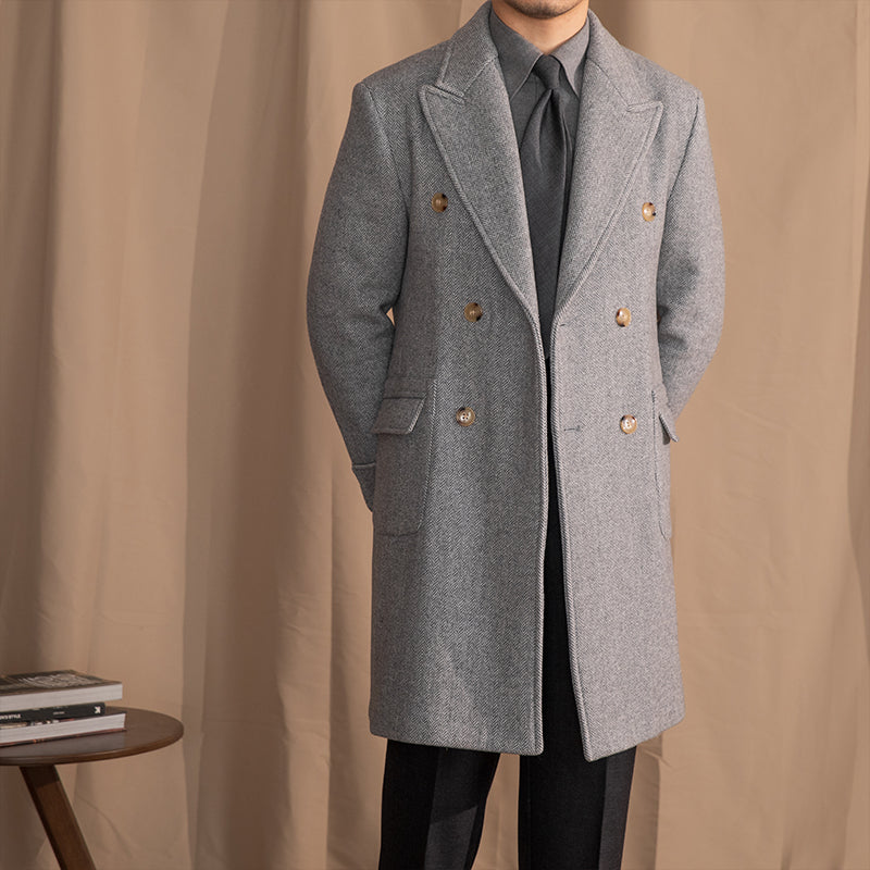 Palazzo Vintage Wool Blend Herringbone Polo Coat