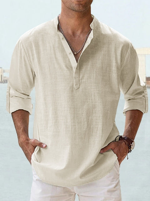 Linen-Cotton Henley — Long Sleeve