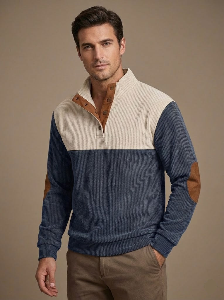 Retro-Cord-Pullover mit Stehkragen