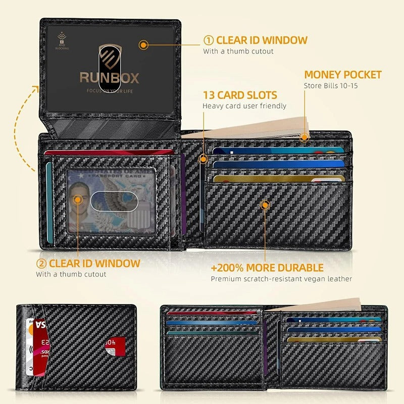 Men's Ultra Slim RFID Leather Wallet Carbon Fiber