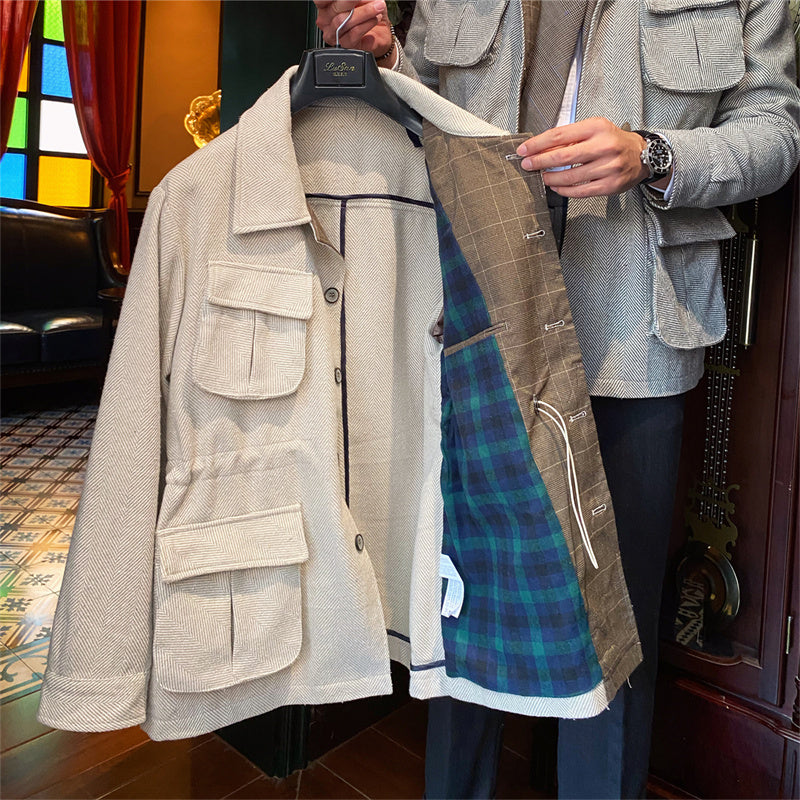 Lined Houndstooth Wool Jacket