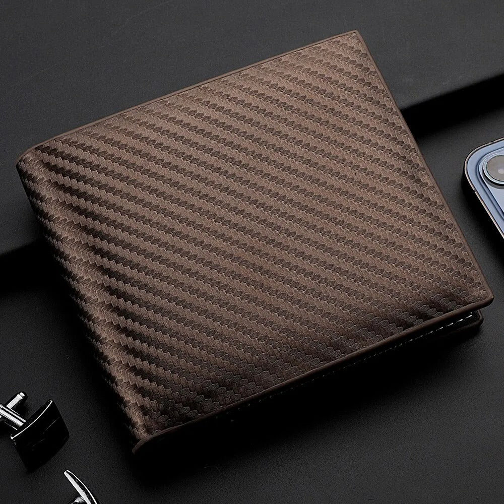 Men's Compact Carbon Fiber Wallet with Integrated Zipper and Card Holder