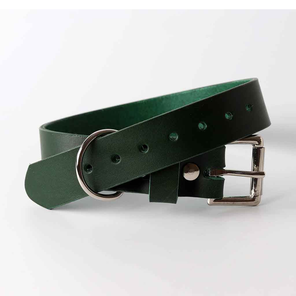 Green Leather Dog Collar / Italian Leather / by Kaseta