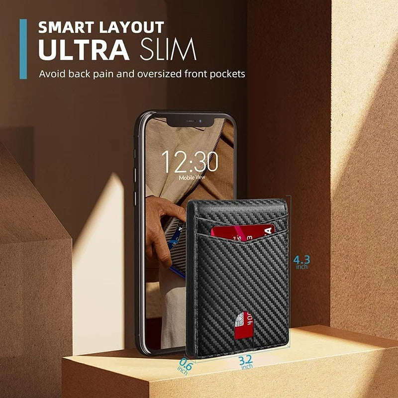 Men's Ultra Slim RFID Leather Wallet Carbon Fiber