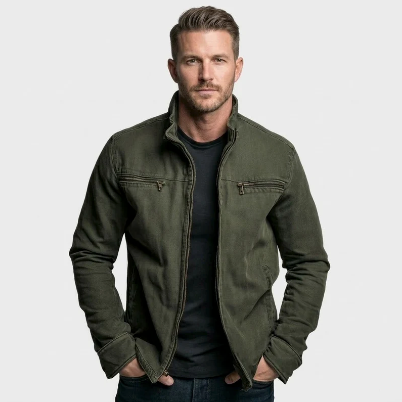 Herren Vintage Freizeit Baumwollgewaschene Reißverschluss Reversjacke