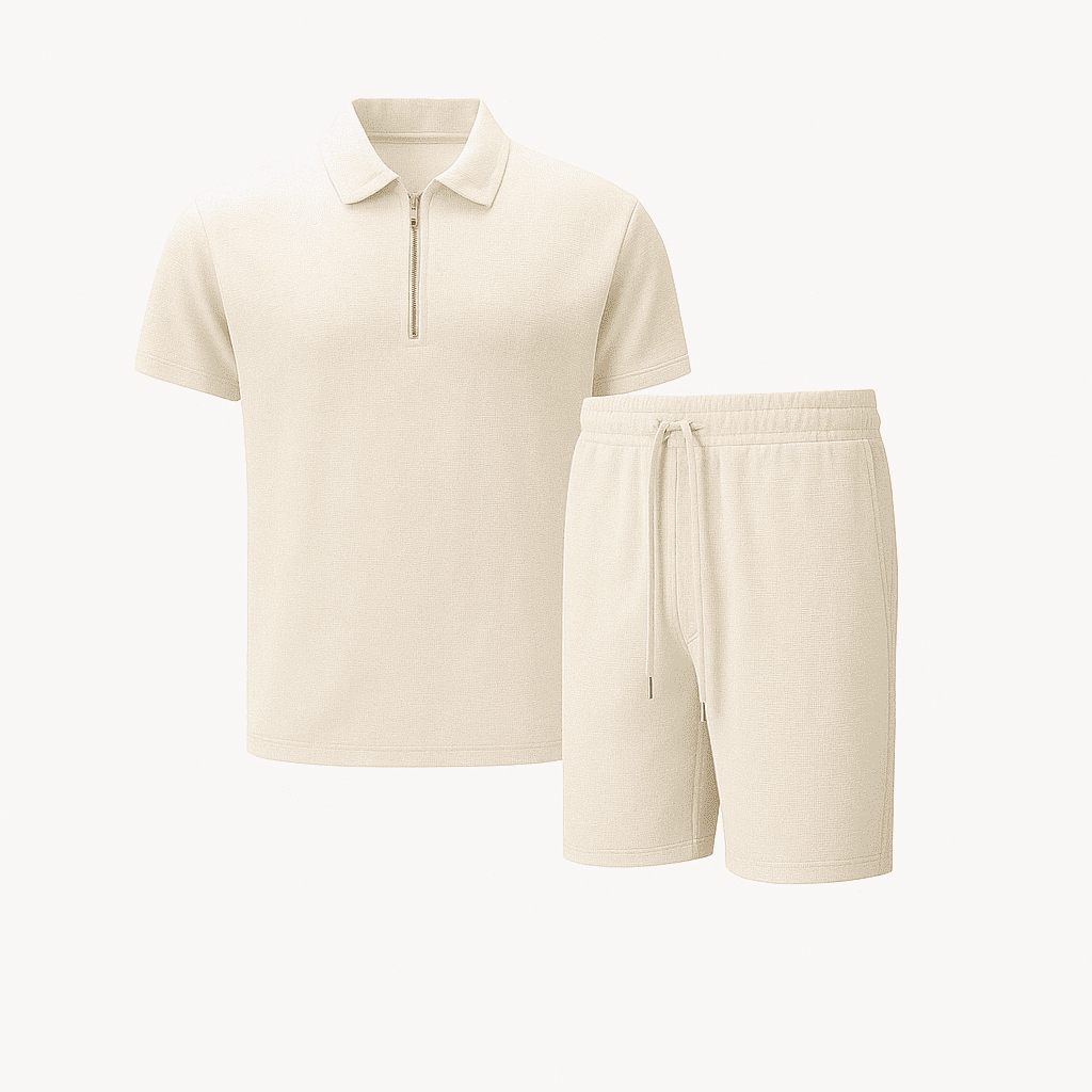 Kit Men Soft Waffle Knit Summer – Lightweight Matching Polo Shirt & Shorts