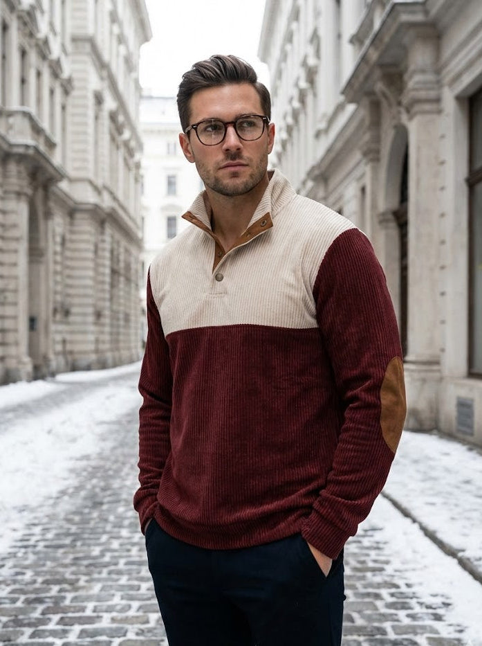 Retro-Cord-Pullover mit Stehkragen – Fayymont