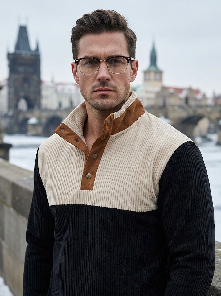 Retro-Cord-Pullover mit Stehkragen – Fayymont