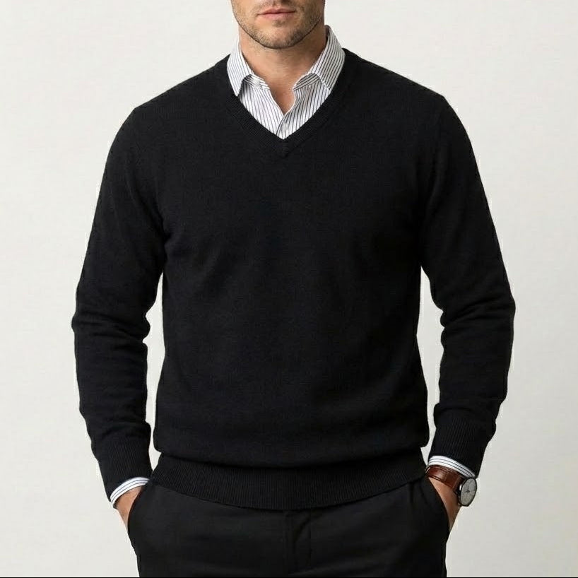 Herren Kaschmir-Pullover mit V-Ausschnitt – Fayymont Co