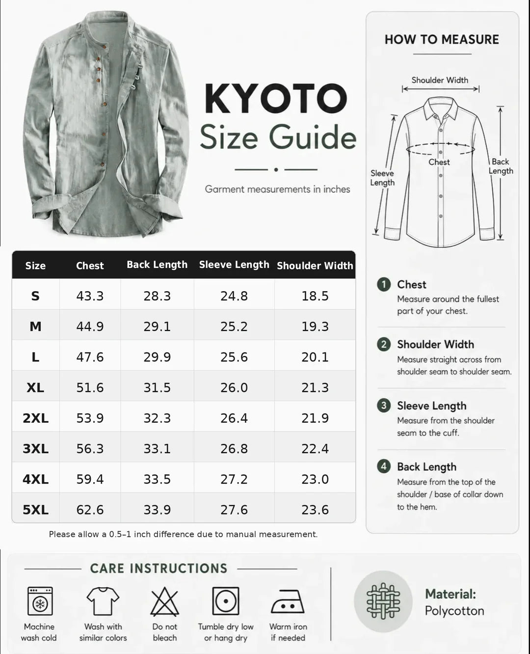 Kyoto – Ultra bequemes Herren-Stehkragenhemd